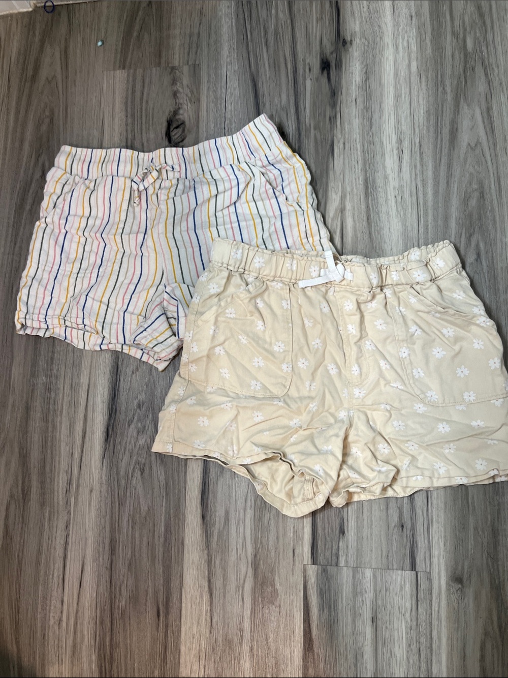 Girls' Beige Floral Shorts & Multicolor Stripe Shorts - 2-Pack